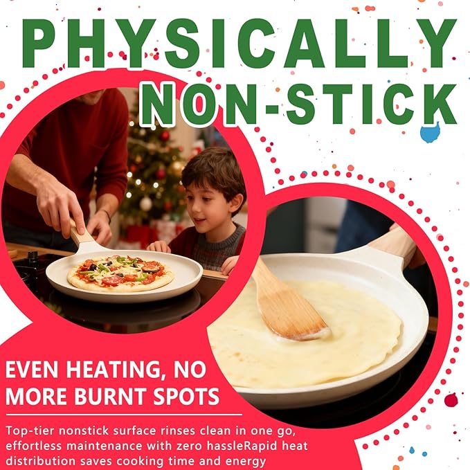 DOTUHAO Nonstick Crepe Pan Set, Kitchen Pancake Grill Pan, 10 Inch Granite Coating Flat Skillet Tawa Dosa Tortilla Pans, Pizza Pans, Fry-Pan Compatible with All Stovetops (10 Inch, White)
