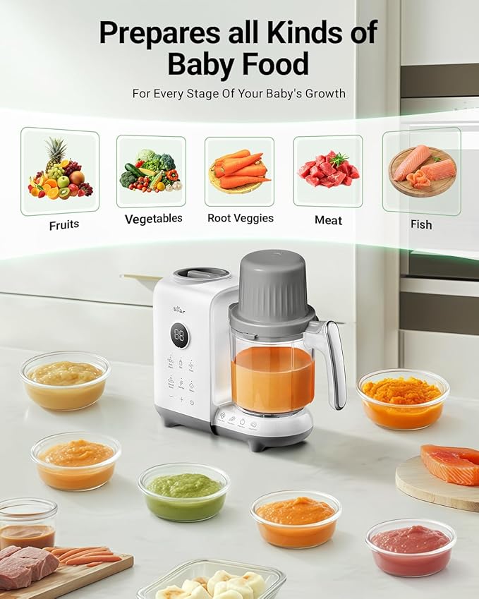 Bear Baby Food Maker with 18.5oz Dual-Layer Steam Baskets, OneStep Baby Food Processor Steamer Puree Blender Grinder Mills, Auto Cooking Grinding&Sterili-zing for Healthy Homemade Baby Food, BPA-Free