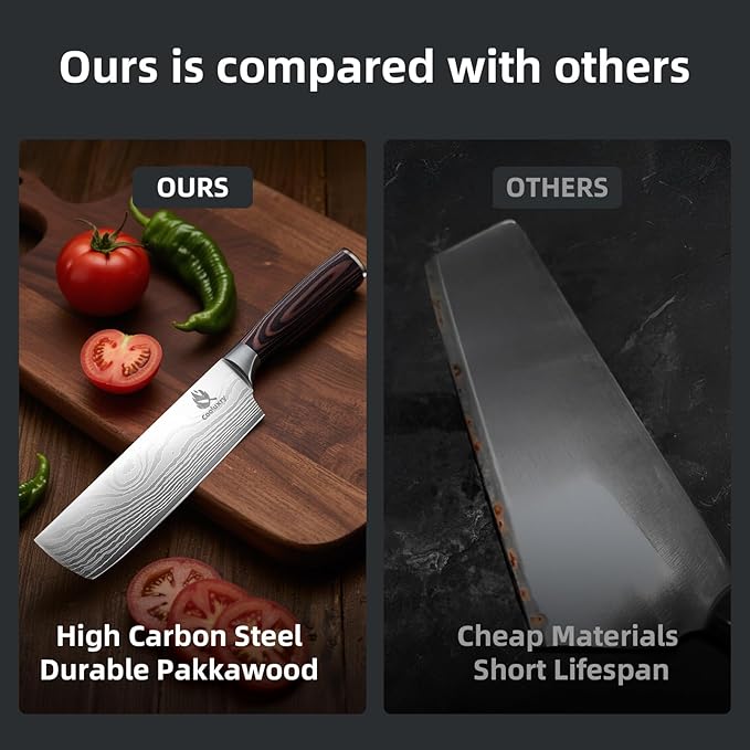 Nakiri Knife - Professional 7" Razor Sharp Meat Cleaver and Vegetable Kitchen Knife, Vegetable Chopping Knife, High Carbon Stainless Steel Blade with Ergonomic Handle