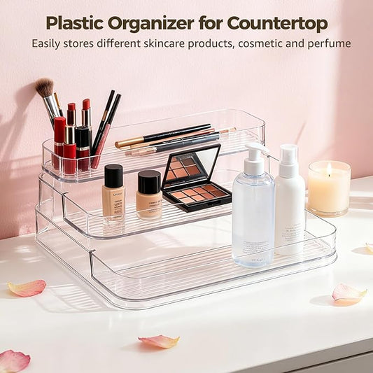 OMISTAR 3 Pcs 3 Tier Spice Rack Organizer, Clear Plastic Organizer for Countertop, Kitchen Cabinet Organizer and Vanity, Versatile Storage Shelf for Cosmetics, Perfume, and More