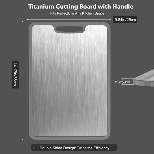 Titanium Cutting Boards For Kitchen, 100% Pure Cut Titanium Cutting Board, Food Grade Quality, Double-Sided Food-Grade Chopping Board Non-Stick Durable and easy to clean14.1X10