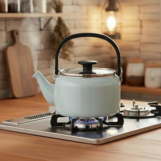 Fuji Enameled Glass Lid Kettle, 0.6 gal (2.0 L), Sky Gray AMZ-2.0K.SG