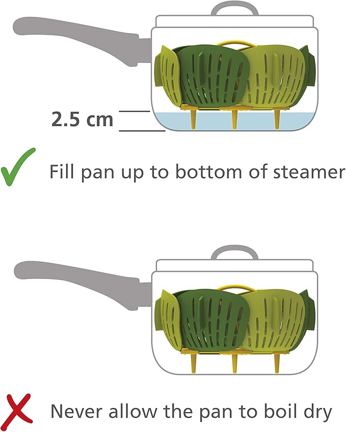 Joseph Joseph Bloom Folding Steamer Basket for Vegetables, Expandable for Various Pans, Compact Storage - Green