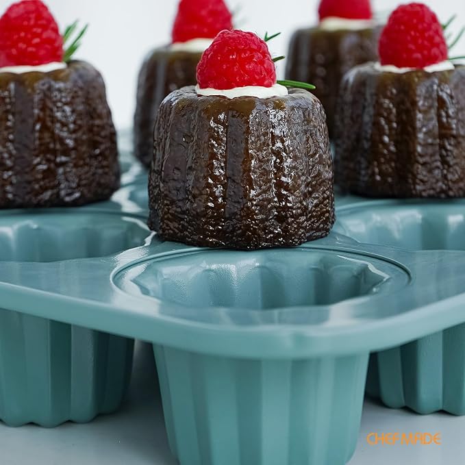 CHEFMADE Canele Mold Cake Pan, Nonstick 12 Cavity Canele Muffin Bakeware Cupcake Pan for Oven Baking(Green)