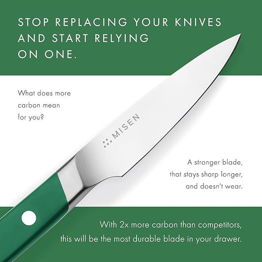 Misen 3.5" Paring Knife – Precision Kitchen Knife - High-Carbon Stainless Steel Blade – Ergonomic Handle for Peeling, Trimming, and Slicing – Lightweight, Versatile Tool for All Culinary Tasks - Green