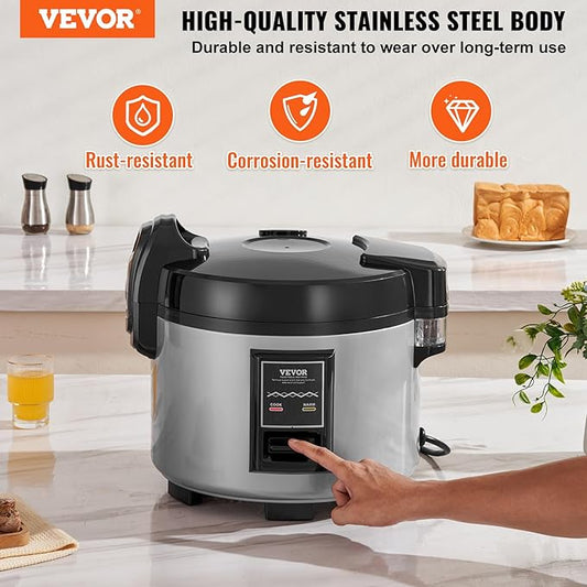 VEVOR Commercial Rice Cooker, 45-Cup Rice Cooker, 9.51 Qt / 9 Liter Large Rice Cooker and Warmer with Nonstick Inner Pot, Fast Cooking and 12-Hour Keep Warm, with Rice Cup and Paddle, for Restaurant