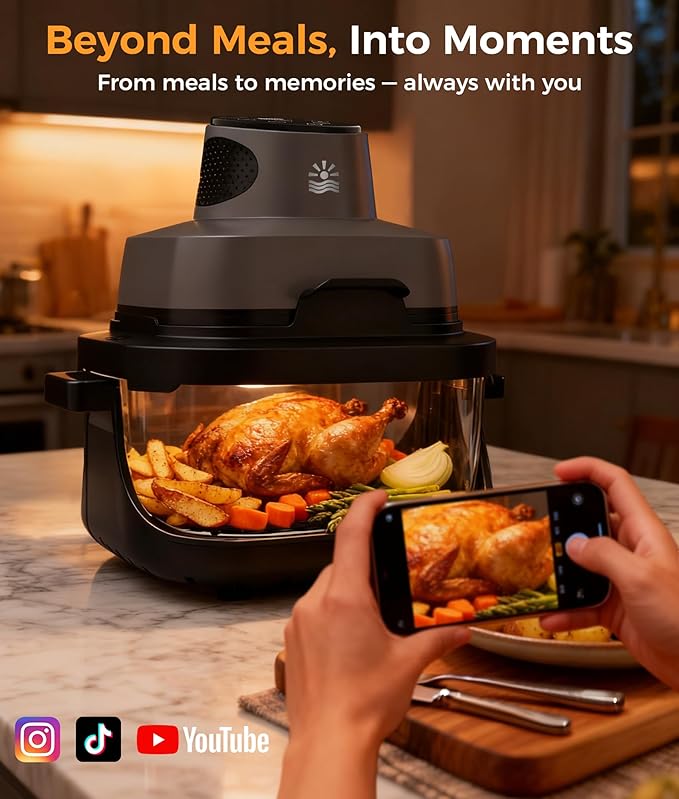 Oylus 4-in-1 Portable Glass Air Fryer - 1500W, 400°F Precise Heat, 4.2QT & 1.6QT Dual Glass Containers and Lids, Non-Toxic, Max Crisp/Bake/Air Fry/Recrisp,Microwave, Freezer & Dishwasher Safe