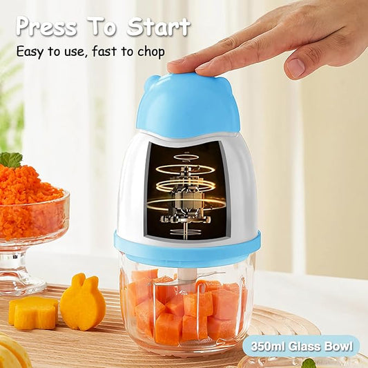 Baby Food Maker, Cordless Food Processor Puree Blender with 350ml Glass Bowl & 6 Sharp Blades, Small Wireless Chopper Baby Puree Maker, Mini Rechargeable Chopper Kitchen Mixer for Fruit,Vegetable,Meat