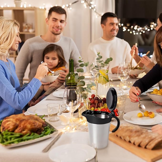 Double Insulated Gravy Boat,25Oz Stainless Steel Gravy Sauce Jug with Hinged Lid, Ideal Gravy Warmer Pitcher for Family Dinner, Thanksgiving, Halloween, Christmas, Birthday Party 750ML