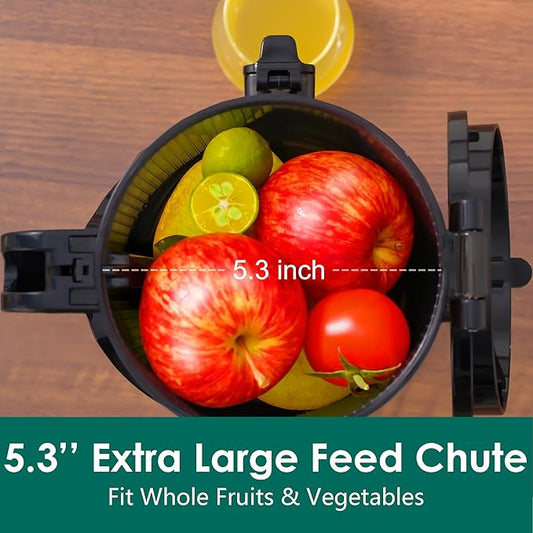 Cold Press Juicer Machines, Slow Masticating Juicer with 5.3" Extra Large Feed Chute Fit Whole Fruits & Vegetables, Self Feeding Effortless for Batch Juicing, BPA Free 250W (Silver, 1.8L)
