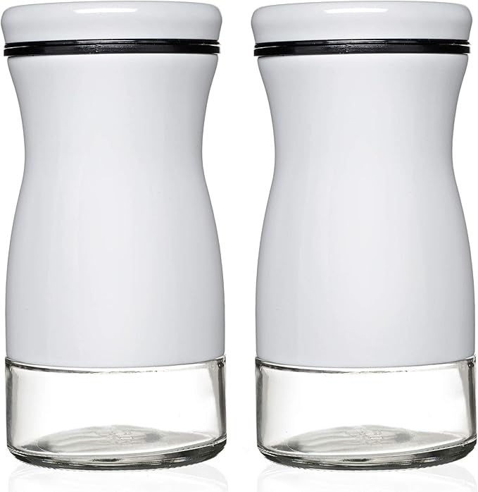 Salt and Pepper Shakers Set with Adjustable Pour Holes by CHEFVANTAGE - White