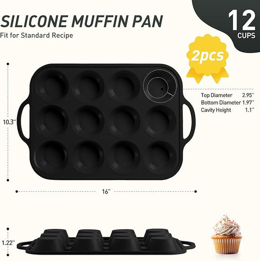 Socisen 2 Packs 12 Cups Silicone Muffin Pan with Metal Reinforced Frame Regular Size Cupcake Tray Egg Mold Wedding Day Engaged Engagement Hostess Couple Newly Wed House Christmas Married Unique Gift