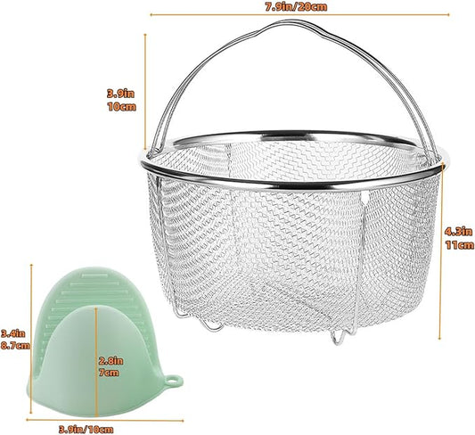 Stainless Steel Steamer Basket for Instant Pot Accessories 6&8quart, Heavy-Duty Pressure Cooker with Silicone Handle Vegetable Steamer Insert, Egg Basket, Pasta Strainer,Silver