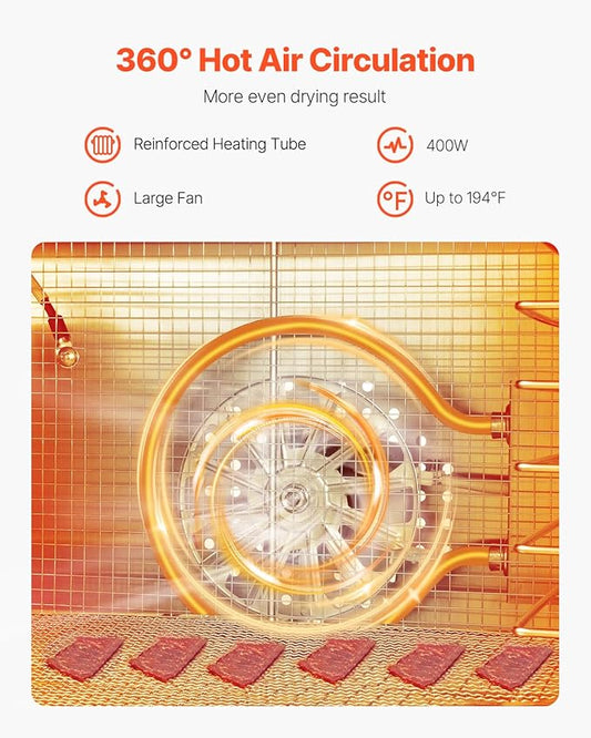 VEVOR Food Dehydrator Machine, 8 Stainless Steel Trays, 400W Electric Food Dryer with Adjustable Temperature & 24-Hour Timer, Food Dehydrator for Jerky, Meat, Fruit, Vegetables, Herbs, Dog Treats