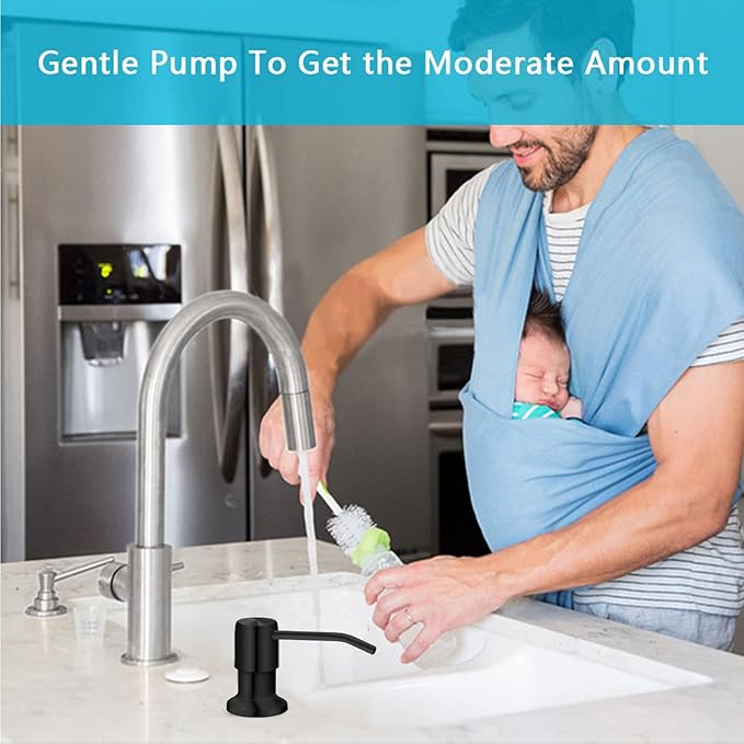 Kitchen Sink Soap Dispenser, Under Sink Soap Dispenser Pump, Good Suction Pwer, 47" Extension Tube Connect to The Soap Contaner Directly, Say Goodbye to Frequent Refills (Black)