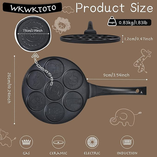 Pancake Maker Egg Frying Pan Suitable for All Stovetops & Induction Cooker, 10.5 Inch Animal Pancake Pan, 7 Molds Pancake Maker with PFOA Free Coating