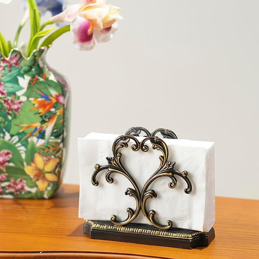 Brass Napkin Holder+50PCS Christmas Napkins Disposable,Gold Napkin Holder,Kitchen Napkin Holders for Paper Napkins, Business Card Holder (Black Napkin holder)