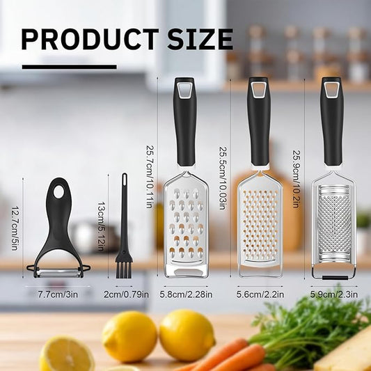 5 Pcs Zester Grater Set Cheese Grater with Stainless Steel Blade for Kitchen Tool for Parmesan Cheese, Ginger, Garlic, Nutmeg, Chocolate, Vegetables, Fruits Dishwasher Safe