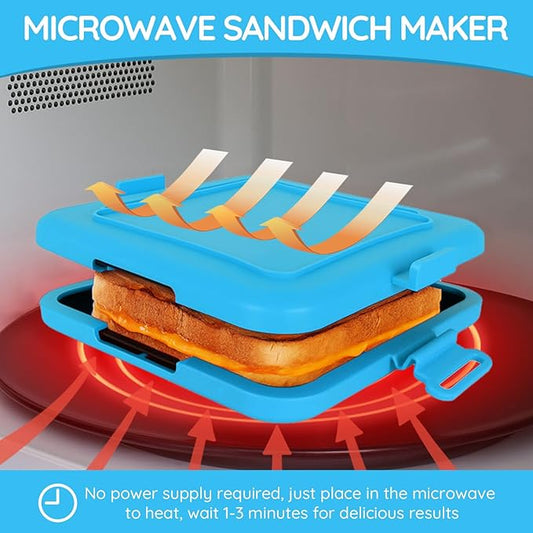 Microwave Sandwich Maker,Microwave Sandwich Toast Maker,Toast Panini Press,Dishwasher Safe,No Power Required,Travel-Friendly Sandwich Maker (Blue)