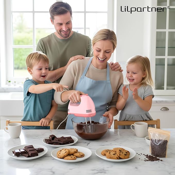 LILPARTNER Hand Mixer Electric, Small Food Mixer 7 Speeds Handheld Blender, 304 *(2* Beater, 2*Dough Hook) Kitchen Blender for Cream, Cookies, Dishwasher Safe