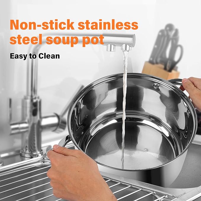LEUGWAKN Stainless Steel Stock pot-10 Quart pot-Stockpots with Lid -Soup Pot-Induction Pot-Cookware-Cooking Pot-crock pot