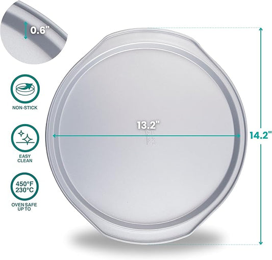 Baker's Secret Nonstick Pizza Pan for Oven 14", Baking Area 12", Aluminized Steel Pizza Baking Pan, 2 Layers Non-stick Coating Easy Release, Dishwasher Safe - The Superb Collection