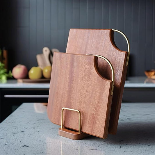 Wood Cutting Boards for Kitchen with Brass Handle, Reversible Wooden Chopping Board, 15" × 11"× 0.98" Thick, Serving Board for Meat, Vegetables, Bread, and Charcuterie(African Sapele Wood)