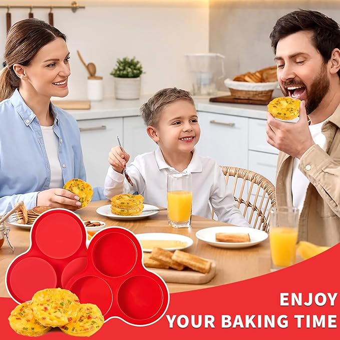 Puyeipt 2 Pack Air Fryer Silicone Egg Molds, 4 Inch Jumbo Round Muffin Top Pans for Breakfast Sandwiches, Egg Bites, Hamburger Buns, Tart, Pancake
