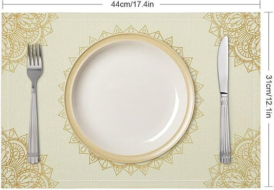 Boho Mandala Placemats Set of 4 Bohemia Floral Art Printed Dining Table Mats for Restaurant Home Kitchen Holiday Picnic Party Decor 12x18in