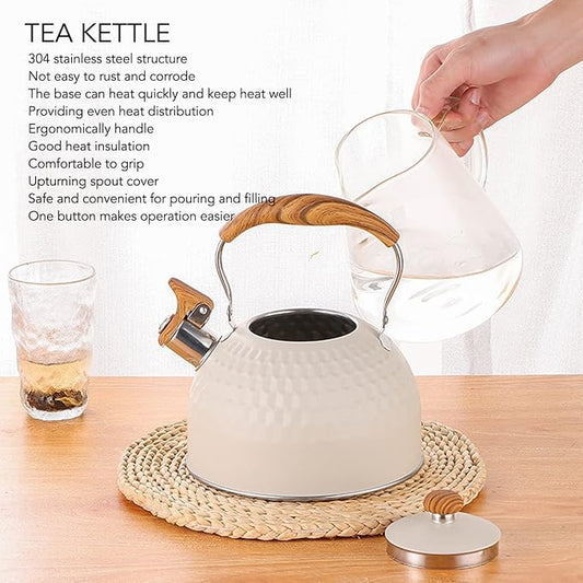 Stainless Steel Tea Kettle stove top kettle whistling Tea Pots for Stove Top Food Grade Whistling Tea Kettle with Wood Pattern Folding Handle for Tea Coffee Milk