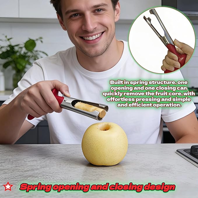 Apple Corer, Stainless Steel Apple Corer and Divider with Sharp Serrated Blade – Easy to Use – Core Remover Tool for Apples, Pears, Cupcakes – Heavy-Duty Kitchen Gadget for Baking, Cooking (Red)