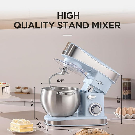 Stand Food Mixer, 6.3 Qt Stand Mixer, 400W 6-Speed with Pulse Tilt-Head, Kitchen Electric Mixer with Stainless Steel Bowl, Dough Hook, Whisk, Beater, Household Stand Mixer for Baking, Blue