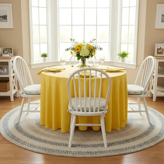 sancua Round Tablecloth - 108 Inch - Water Resistant Spill Proof Washable Polyester Table Cloth Decorative Fabric Table Cover for Dining Tables, Buffet Parties and Camping, Yellow