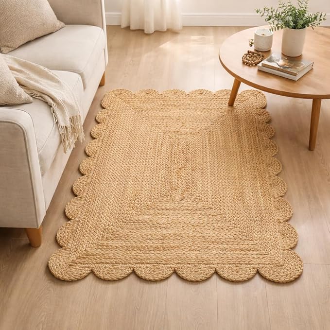 Savi Home Hand Woven Area Rug Braided Jute Scalloped Border, Decor Collection Classic Quality Made for Living Room, Kitchen, 2x3' - Natural