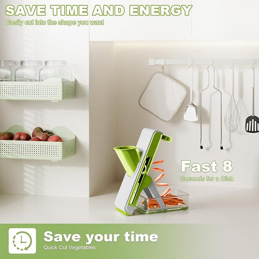Eletronova Potato Slicer & Julienne Cutter, Safe 4-in-1 Mandoline Slicer for Kitchen, Vegetable Slicer with Thickness Adjuster, Fast Meal Prep, Easy Clean(White-green)