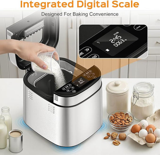 2.5LB Bread Maker with Built-in Electronic Scale, 25-in-1 Bread Machine, Beginner-Friendly with Adjustable Baking & Fermentation, Non-Stick Easy-Clean Pan,Quiet,15H Delay, Recipes, Ivory White