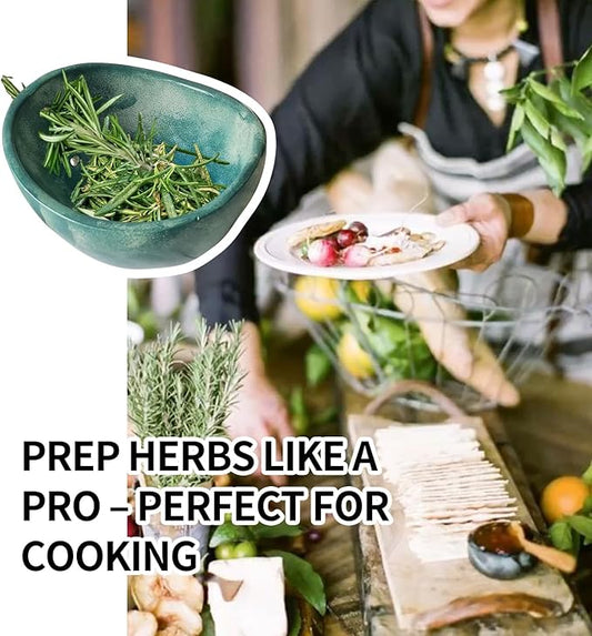 New 4-Slot Herb Stripper,Handmade Firing Herb Stripper Bowl,Pottery Herb Stripper Bowl ,Suitable for Kale, Basil, Rosemary, Etc (Blue Glaze)