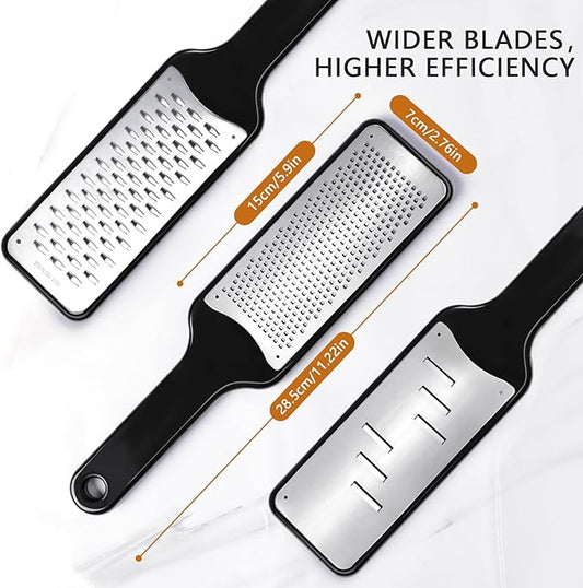 LHS Lemon Zester Grater Set of 3 - Cheese Grater Kitchen Tool for Parmesan Cheese, Ginger, Nutmeg, Chocolate, Vegetables, Stainless Steel Cheese Shredder(Fine & Ribbon & Coarse Blades)