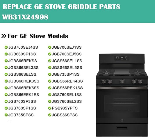 Hiorucet WB31X24998 Cast Iron Griddle Replacement for GE Gas Stove Griddle Plate, JGBS66REKSS Reversible Griddle Flat Top Pan for GE Appliance Gas Range Parts.