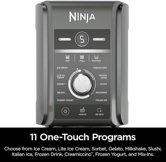 (Refurbished) Ninja NC501 CREAMi Deluxe 11-in-1 Ice Cream & Frozen Treat Maker with 2 XL Family Size Pint Containers, Dark Silver