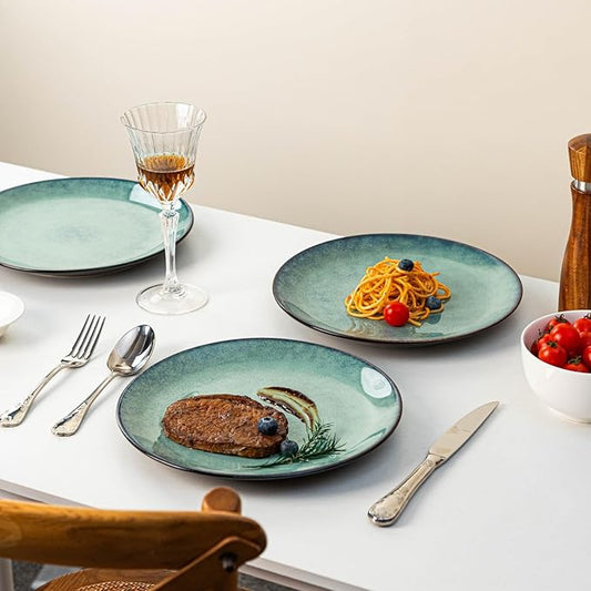 Dinner Plates Set of 6, 10 Inch Ceramic Plates – Porcelain Dinner Plates for Kitchen, Serving & Everyday Use, Microwave & Dishwasher Safe,Light Blue