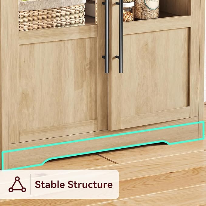 GAOMON Farmhouse Bakers Rack with Storage Cabinet and Power Outlets, Kitchen Pantry Organizer Hutch with Thickened Countertop, Microwave Stand with USB Ports, Multi-Shelf Storage, Wood