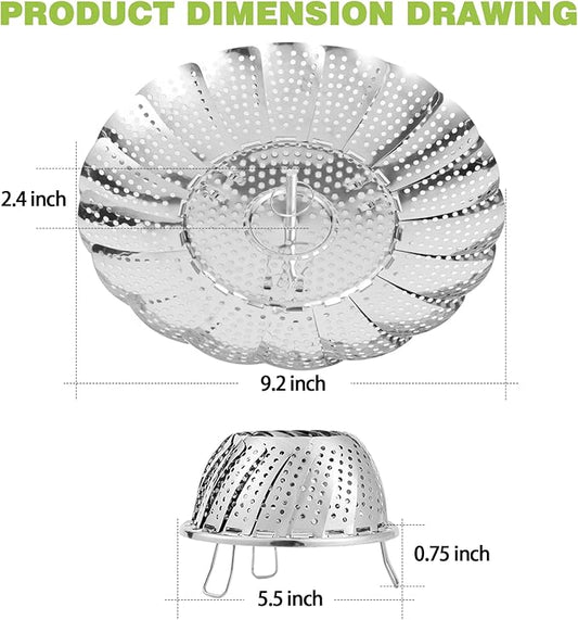 Vegetable Steamer Basket - Stainless Steel Folding Basket for Cooking, Vegetables, Fish, Pasta, Eggs, Fit Various Size Pot (5.5 inches to 9.2 inches)