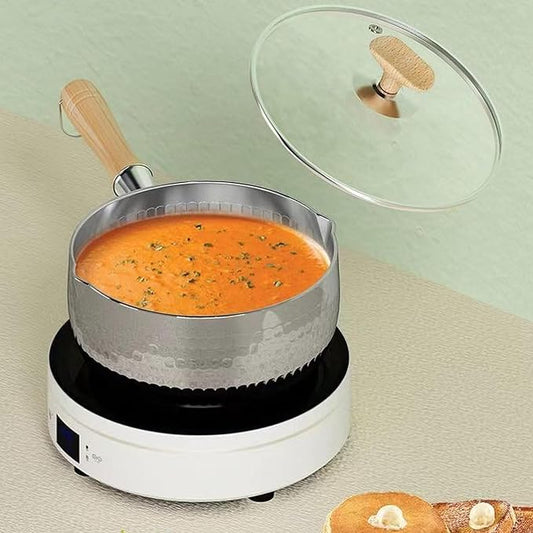 Scizorito Thickened 304 Stainless Steel Pot, Solid Wood Anti Scald Handle With Hook, Multifunctional Sauce Pot with Inverted Mouth, Milk Pot, Cooking Pot (3.0 Quarts)