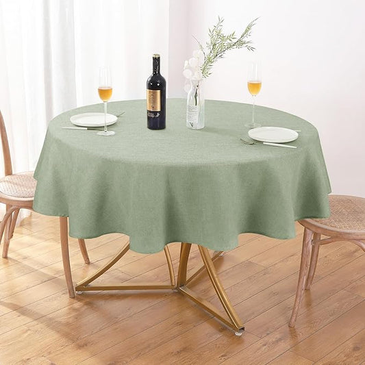 AUSSPVOCT 2 Pcs Textured Round Tablecloth 60 Inch for Dia 38’’ Tables - Waterproof Washable Wipeable Table Cloth Fabric Dining Table Cover for Birthday Party Farmhouse Outdoor Kitchen Tabletop Cover
