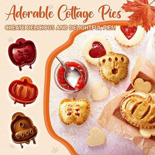 Apple Pie Mold 3-Piece Set, Fall-Themed Baking Pan for Pumpkin, Acorn & Apple Shapes, Halloween Thanksgiving Pastry Maker