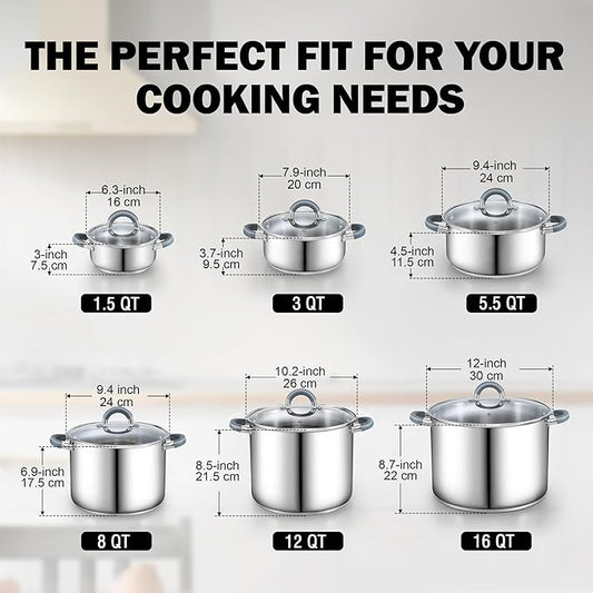 Cook N Home 3-Quart Stainless Steel Pot, Small Stock Pot with Glass Lid, Basics Saucier Casserole Stockpot, Stay-Cool Silicone Handles