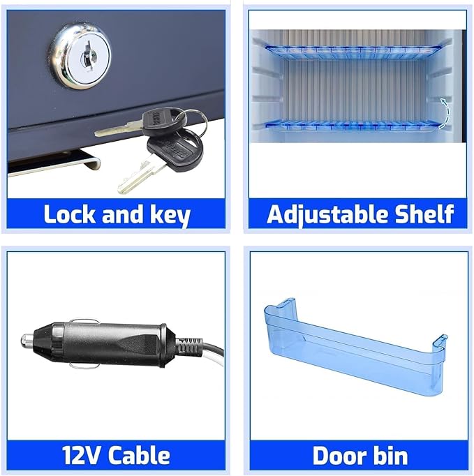 12V RV Refrigerator with Lock, 1.7 Cu.Ft Compact Refrigerator, 12V Mini Fridge Silent Semi Truck Refrigerator, Small Fridge with Reversible Door Compact Refrigerator for RV, Camping, Boat Use