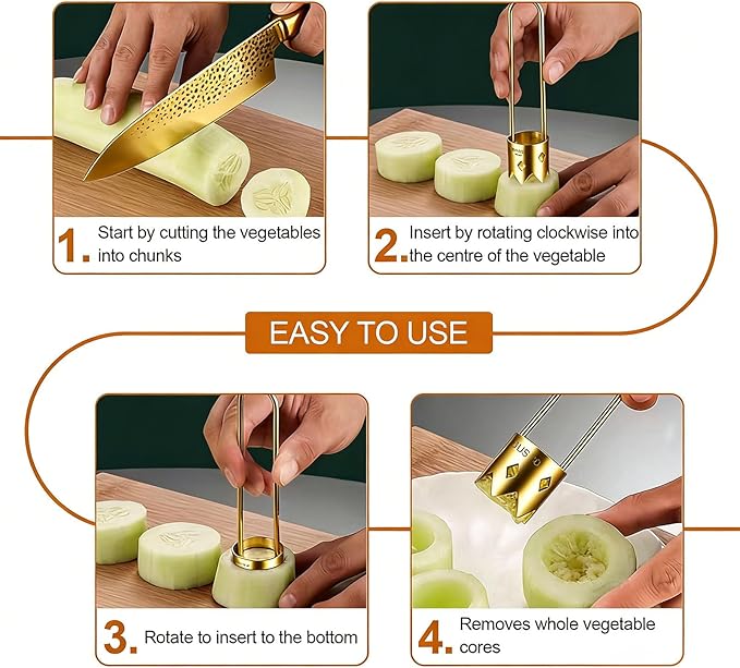 Red Bell Pepper Seed Corer & Jalapeno Corer Tool - 304 Stainless Steel, Apple Pineapple Vegetable Corer, Easy Core Remover with Anti-Slip Handle,Golden