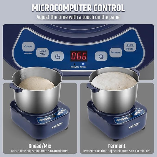 Razorri Electric Dough Maker, 6.5QT Household Dough Mixer with Ferment Function Microcomputer Timing with Stuffing Blade Stainless Steel Bowl for Bread Pizza Noodle